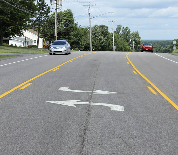<p>broken/ dashed yellow line inside + solid yellow line outside</p>