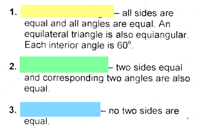 <p>Classifications of Triangle according to their Sides:</p>