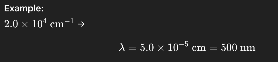 <ol><li><p>Take the reciprocal</p></li><li><p>Convert <strong>cm → nm</strong></p></li></ol><p></p><p></p><p></p>