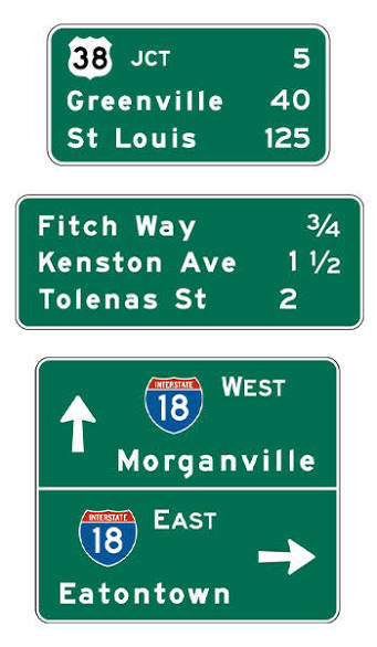 <p>What do travel info signs show?</p>