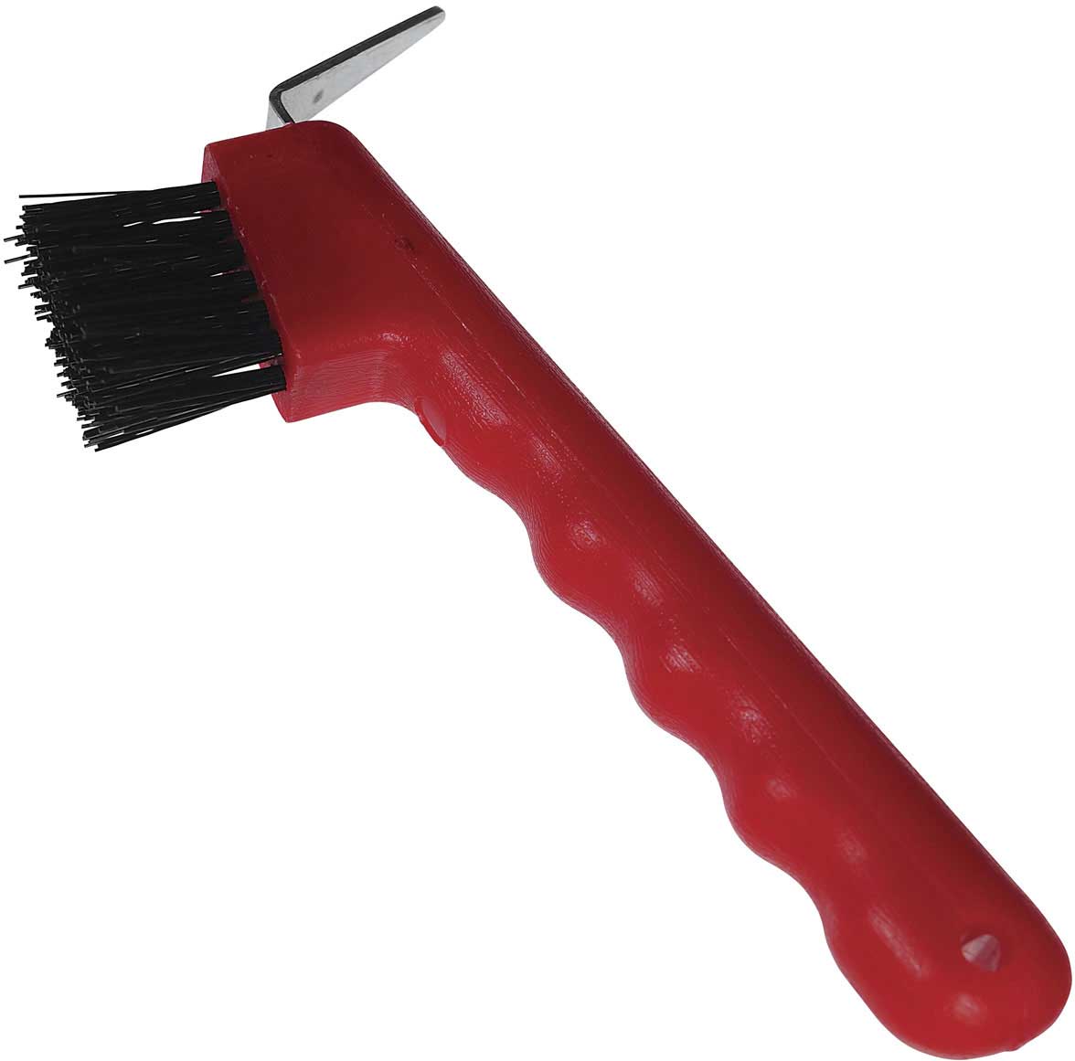 <p>A tool designed for cleaning out the hooves of a horse, removing debris and stones to prevent lameness and infection.  Rider should face the back of the horse while using it and ensure the horse is properly tied. </p>