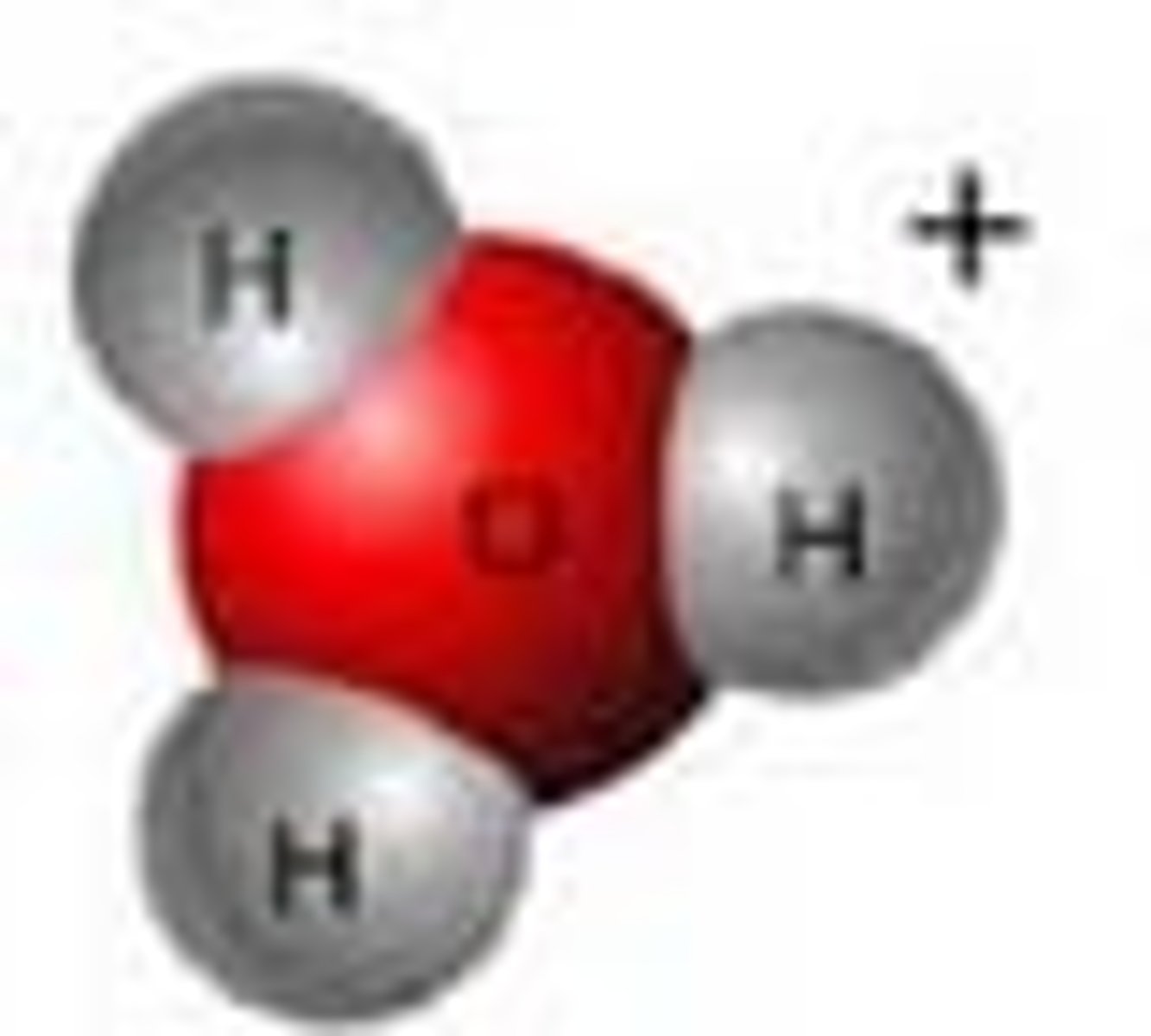<p>hydrogen ion combines with a water molecule to form a hydronium ion, H3O(+)</p>