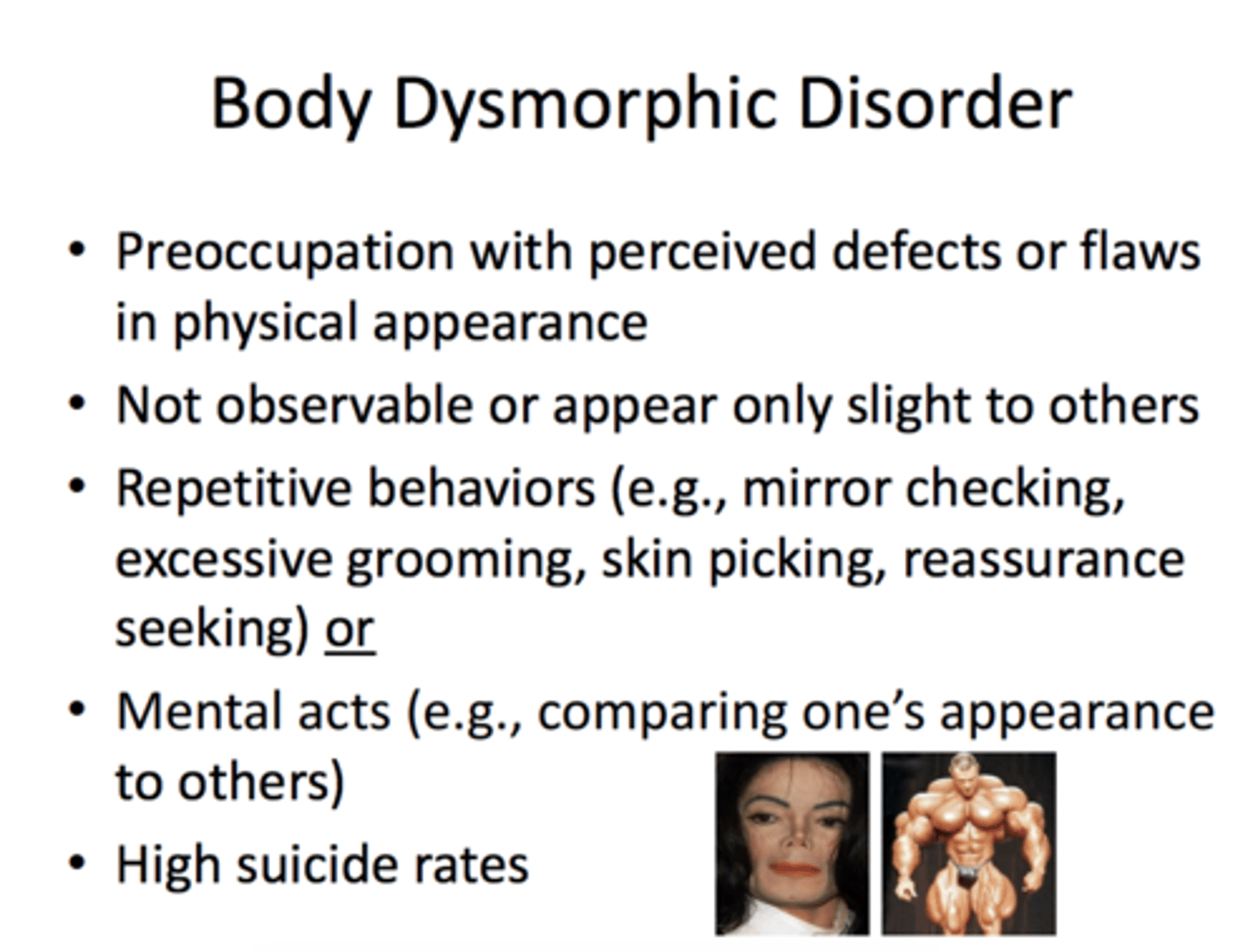 <p>a disorder characterized by the unrealistic perception of physical flaws</p>