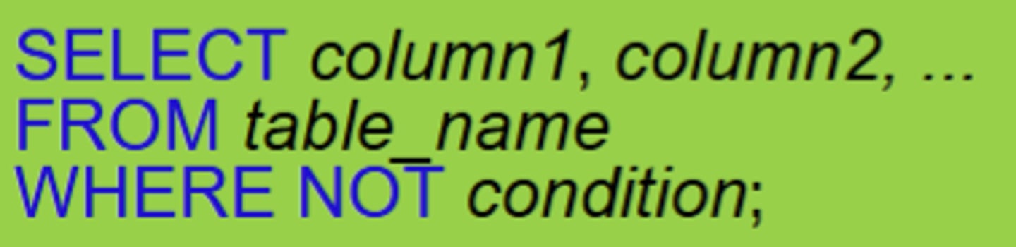 <p>used with the WHERE clause</p><p>displays a record if the condition is not true</p>