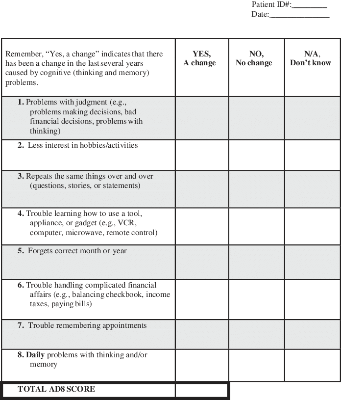 <ul><li><p>AD8 helps discriminate between signs of normal aging &amp; mild dementia </p></li><li><p>May be completed by the older adult or by a reliable informant, either in-person or over the phone </p></li><li><p>Contains 8 items that test for memory, orientation, judgment, &amp; function </p></li><li><p>Short, simple, &amp; quick to administer (~3 minutes) &amp; culturally sensitive </p></li><li><p>Combining the AD8 w/ a brief performance test such as the MoCA &amp; Mini-Cog greatly enhances the ability to capture early cognitive change </p></li></ul><p></p>