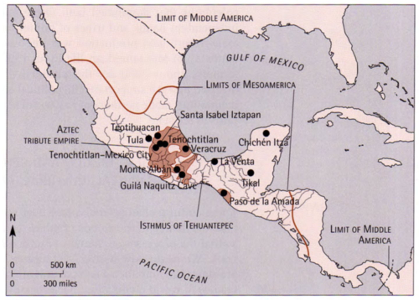 <p>A geographic region in the western hemisphere that was home of the Mayan and Aztec civilizations.</p>
