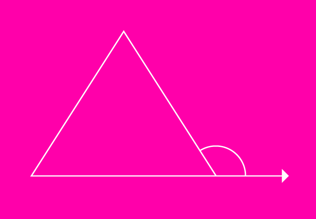 = to the sum of the two interior angles that are not adjacent to that exterior angle
 y= angle 1 +  angle 2