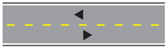 Separation of lanes where Yellow travel is in opposite directions, and where passing with care is permitted; i.e. centerline on 2-lane, 2-way roadways.