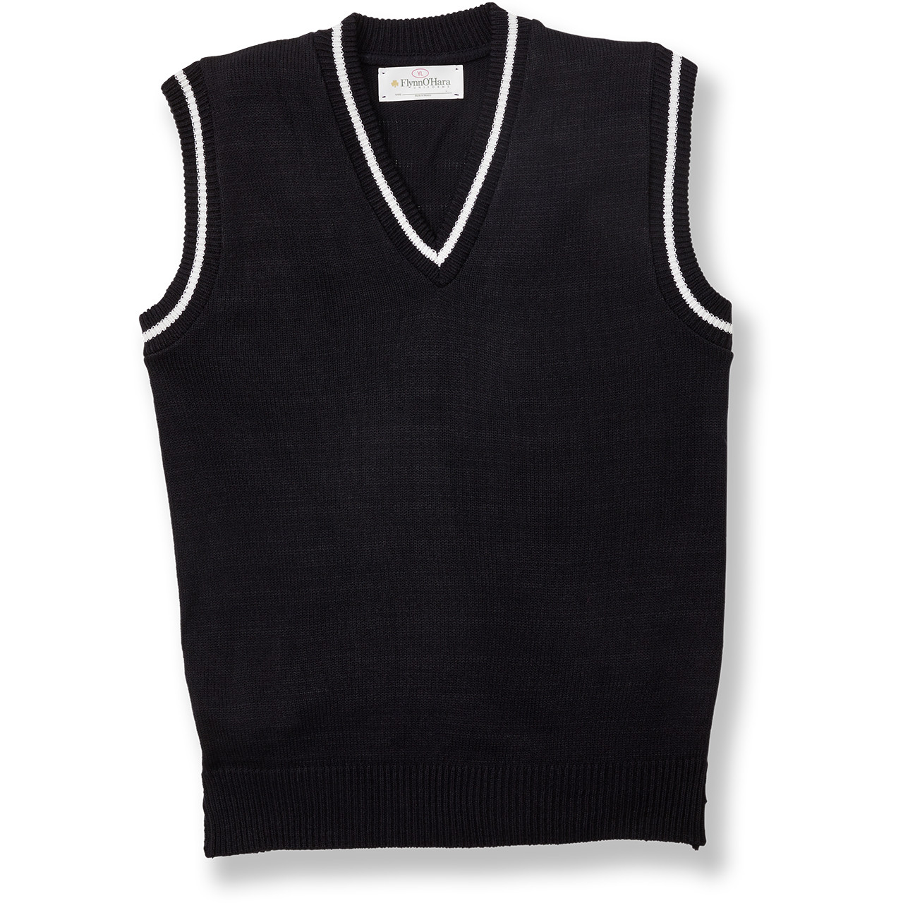 <p>v-neck sweater vest w white trim</p>