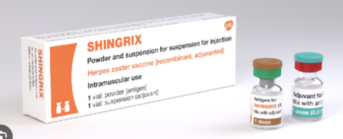 <p>Type de vaccin : Vaccin recombinant adjuvanté : antigène glycoprotéine E du virus VZV </p><p>Adjuvants : adjuvant «AS01B» (comprenant QS-21 et MPL) pour le vaccin Shingrix®.</p><p>Spécialité : Shingrix</p><p>Obligatoire? : Non, cette vaccination n’est pas obligatoire. Elle est recommandée pour certaines populations.</p><p>Population cible : adultes ≥65 ans immunocompétents, </p><p>et adultes ≥18 ans immunodéprimés. </p><p>Schéma vaccinal : 2 doses espacées de 2 mois en règle générale (M0, M2).</p><p>Contre-indication : </p><p>- Hypersensibilité à l’un des composants ou excipients du vaccin Shingrix®. </p><p>- Maladie aiguë sévère avec fièvre : vaccination à différer. </p><p>- Grossesse : faute de données suffisantes, l’administration chez la femme enceinte doit être évaluée au cas-par-cas</p>