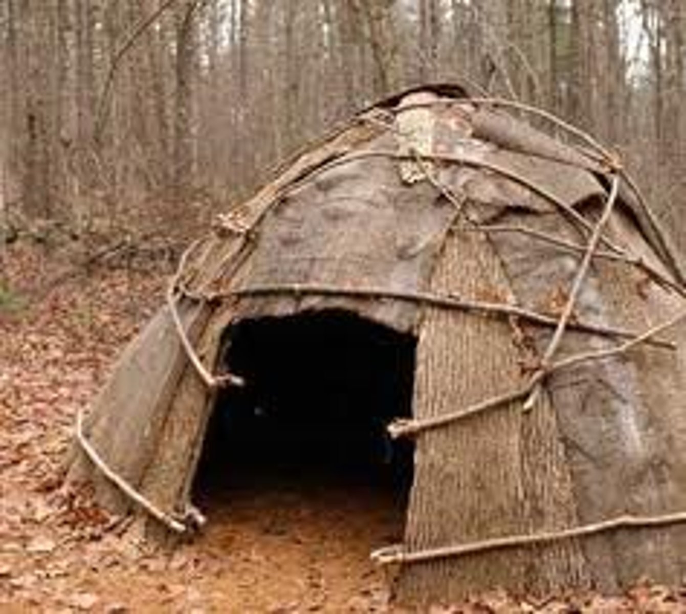 <p>tent like house made of wooden poles</p>