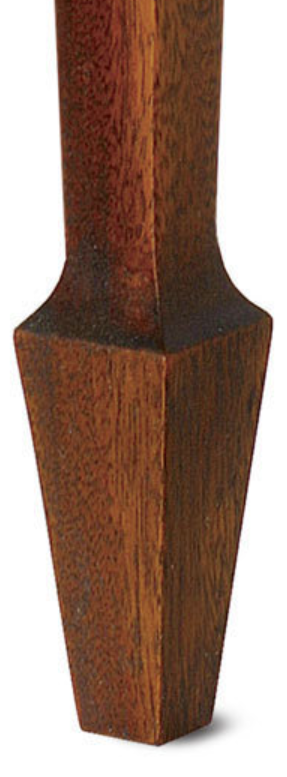 <p>Block-shaped foot higher than wide and tapering slightly towards the bottom resembling profile of a blade of a shovel or spade</p>