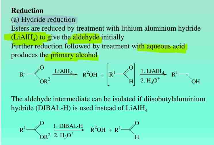 <p>Hydride reduction with LiAlH4 produces primary alcohol </p>