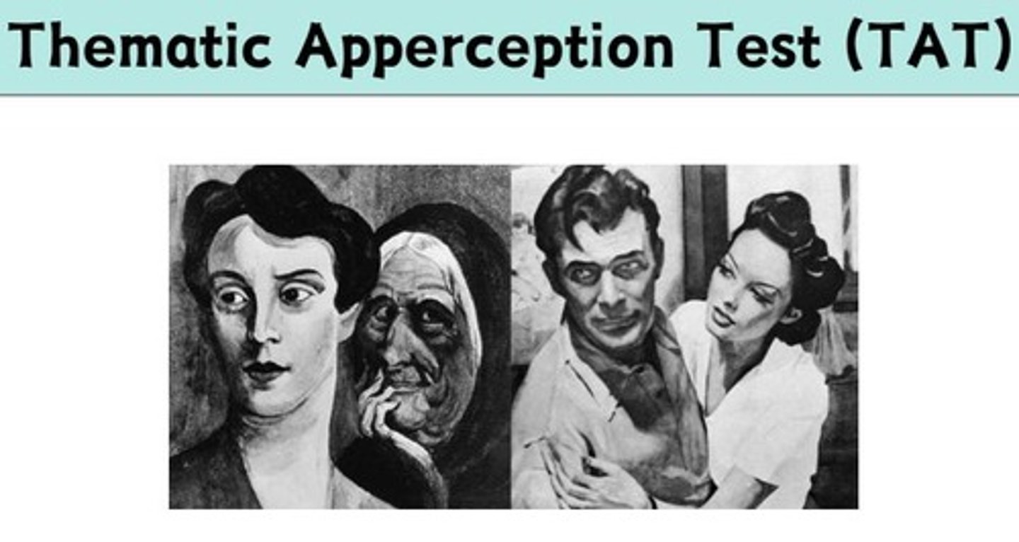 <p>Participants are asked to: Write a story and imaginative story about this image</p><p>- Claims to study participant's need for: ACHIEVEMENT, POWER, AFFILIATION</p><p>- Not shown to be super accurate or consistent</p>