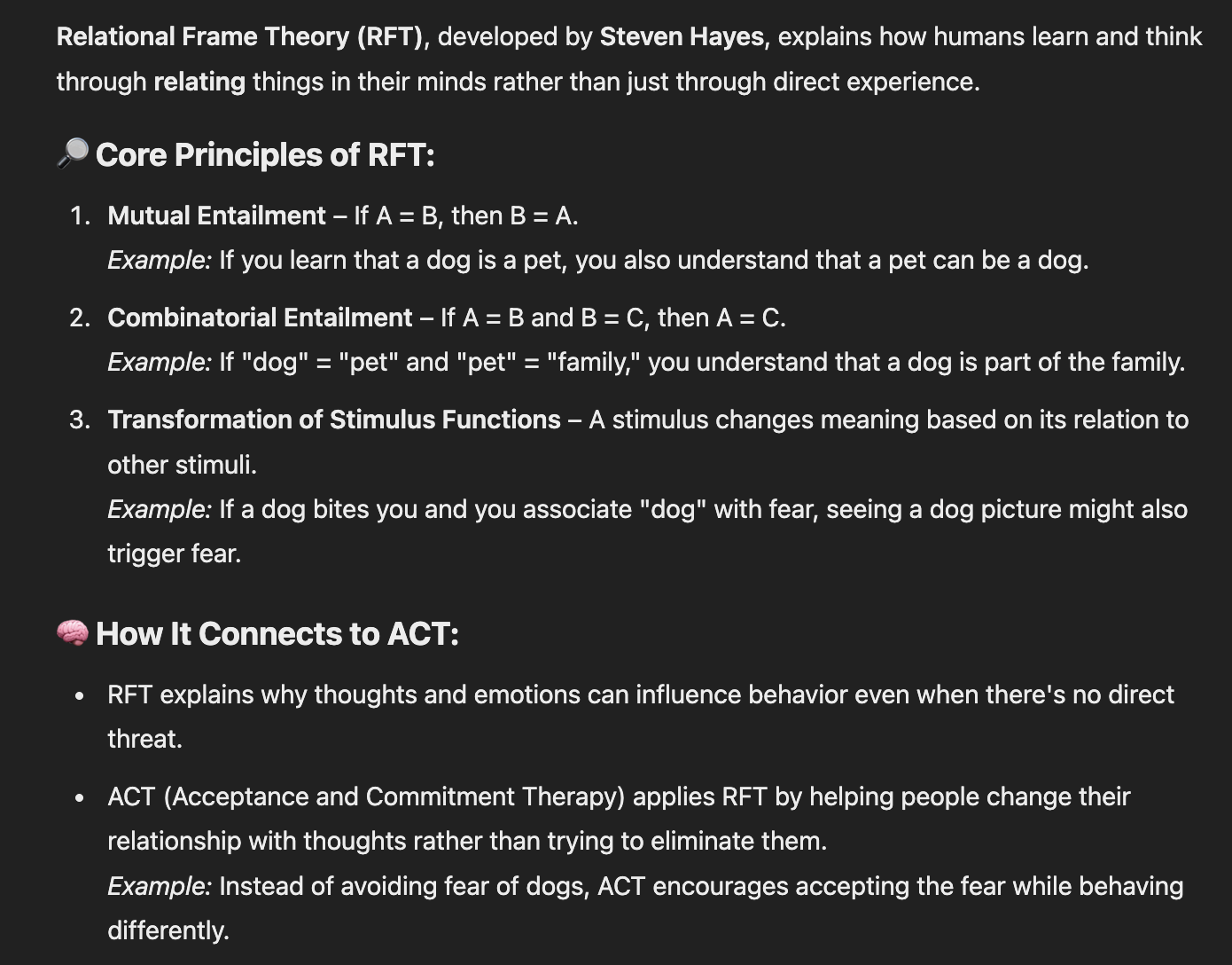 <p>Relational frame theory by Steven Hayes</p>