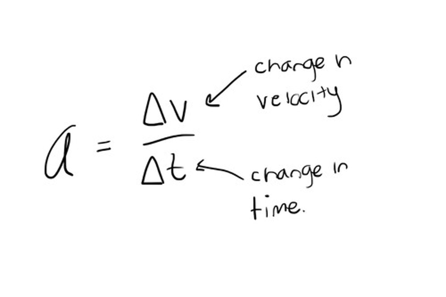 <p>rate of change of velocity</p>