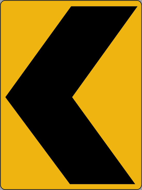 the road is curving sharply to the left