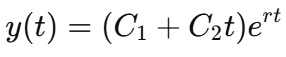 <p>r repeated root<br><br>note: use this if the discriminant of the characteristic equation (<span>ar2+br+c=0) is 0. Plug in the repeated root and use initial conditions to solve.</span></p>
