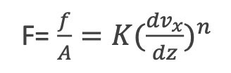 <ul><li><p>n=1, its a newtonian flow</p></li><li><p>n&lt;1, shear-thinning</p></li><li><p>n&gt;1, shear-thickening </p></li></ul>