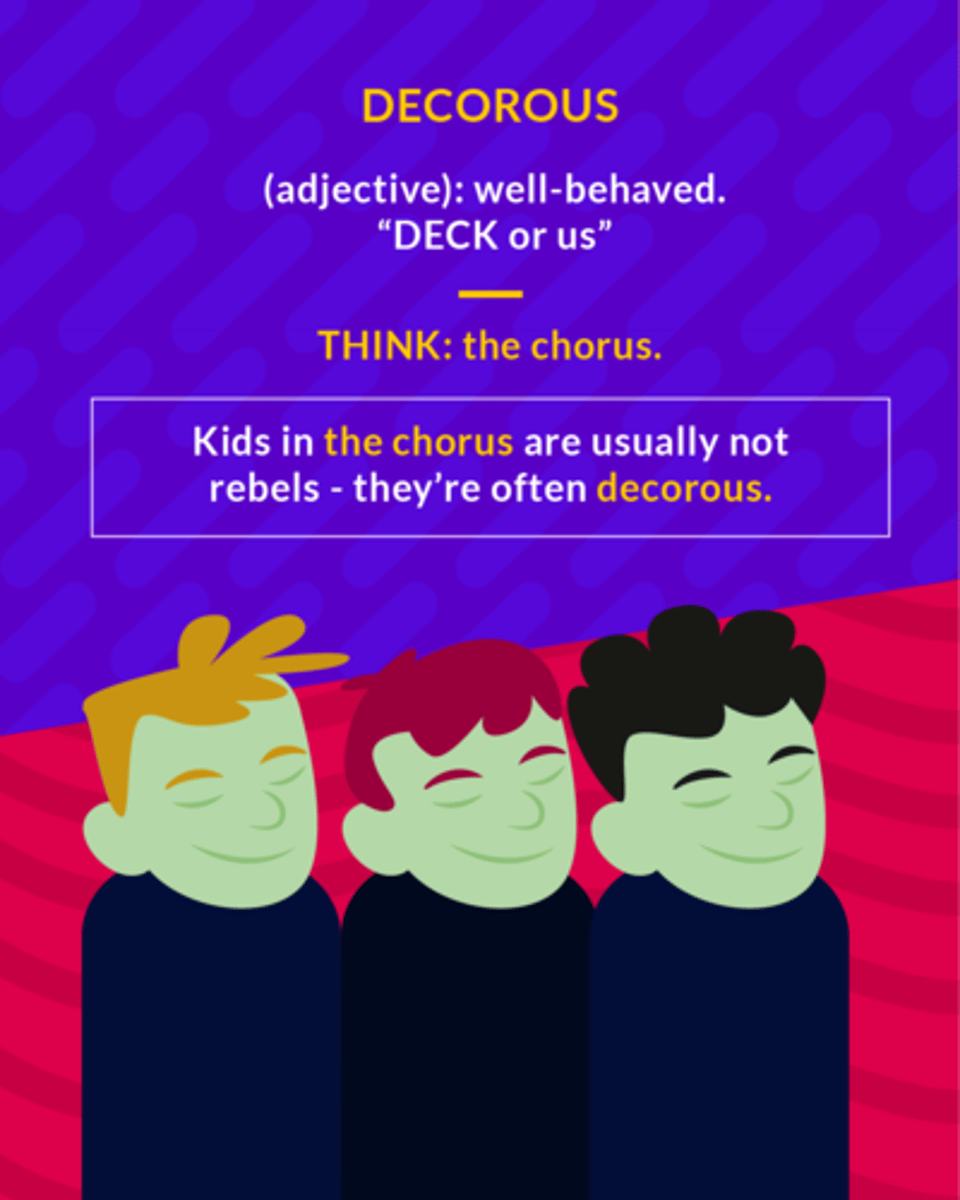 <p>proper; in good taste</p><p>(adj.) well behaved</p>