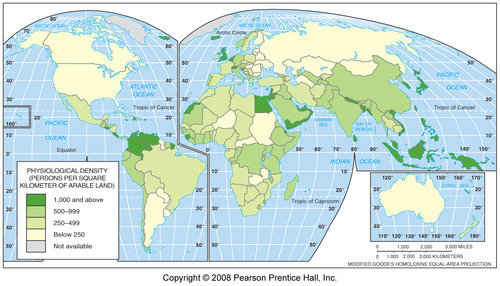 <p>total population divided by arable land (farmable land)</p><p>Can help show Carrying capacity of a country</p>