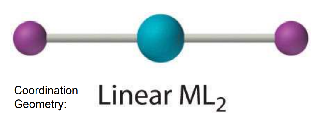 <ul><li><p>Linear (180 degrees)</p></li><li><p>Rare</p></li><li><p>Found in d<sup>10</sup> ions like Cu<sup>+</sup>, Ag<sup>+</sup>, Au<sup>+</sup>, Hg<sup>2+</sup>.</p></li></ul><p></p>