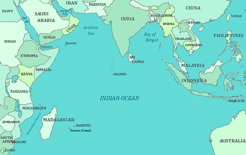 <p>Big ocean under India; Connected Islamic, African, Indian, and Southeast Asian merchants</p>