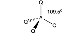 <p>tetrahedral </p><p>109.5 degrees </p>