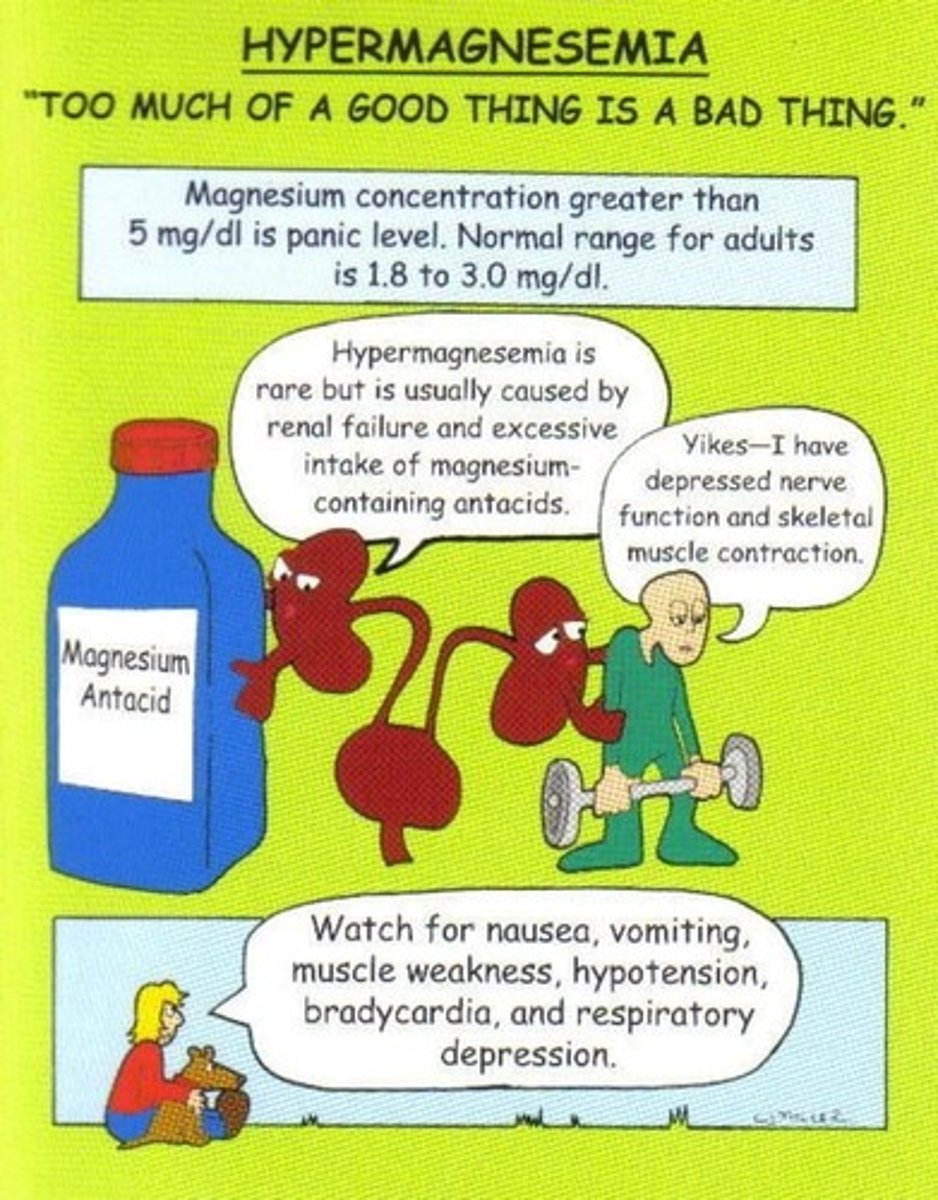 <p>Muscle weakness</p><p>Hypotension</p><p>Bradycardia</p><p>Resp shallow and distress</p><p>hypoactive bs, and N and V</p><p>Loss of DTRs</p>