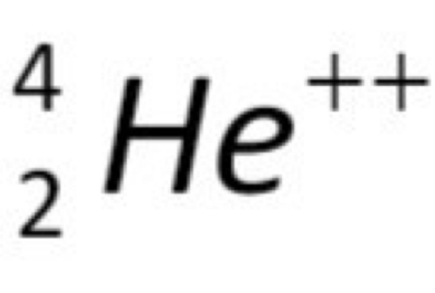 <p>The same as a Helium nucleus, it contains 2 protons and 2 neutrons and has +2 charge.</p>