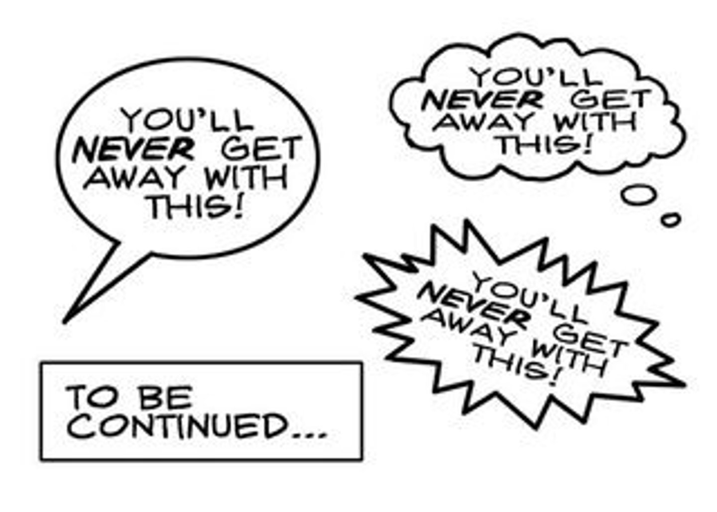 <p>Frames around the characters' language, a kind of 'direct speech', where the characters speak for themselves. If these appear as clouds, they represent the character's thoughts. If they appear in jagged lines, the character is shouting.</p>