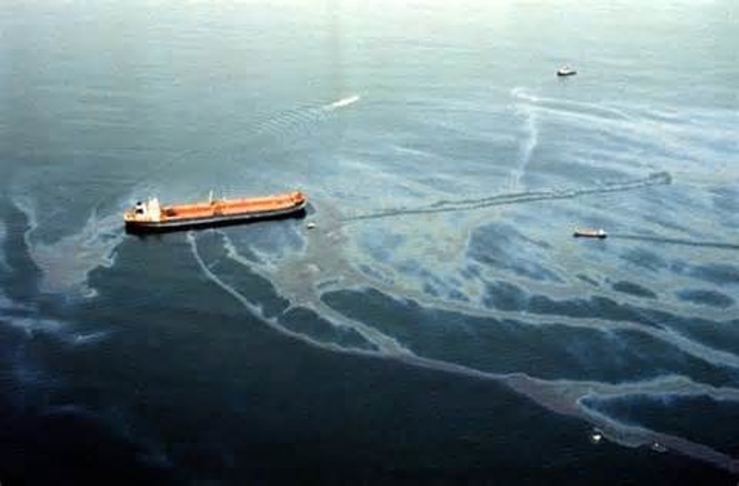 <p>an accident when oil comes out of its container, for example at sea</p>