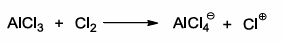 <p>AlCl<sub>3 </sub>acts as a Lewis acid (electron pair receptor) abstracting Cl<sup>-</sup> and Cl<sub>2</sub> thereby generating the key electrophile Cl<sup>+</sup></p><p>Cl<sup>-</sup> acts as a Lewis base (electron pair donor)</p><p>BF<sub>3</sub> and all group III trihalides (e.g. AlCl<sub>3</sub>) are Lewis acids since there have only six electrons around central atom </p>