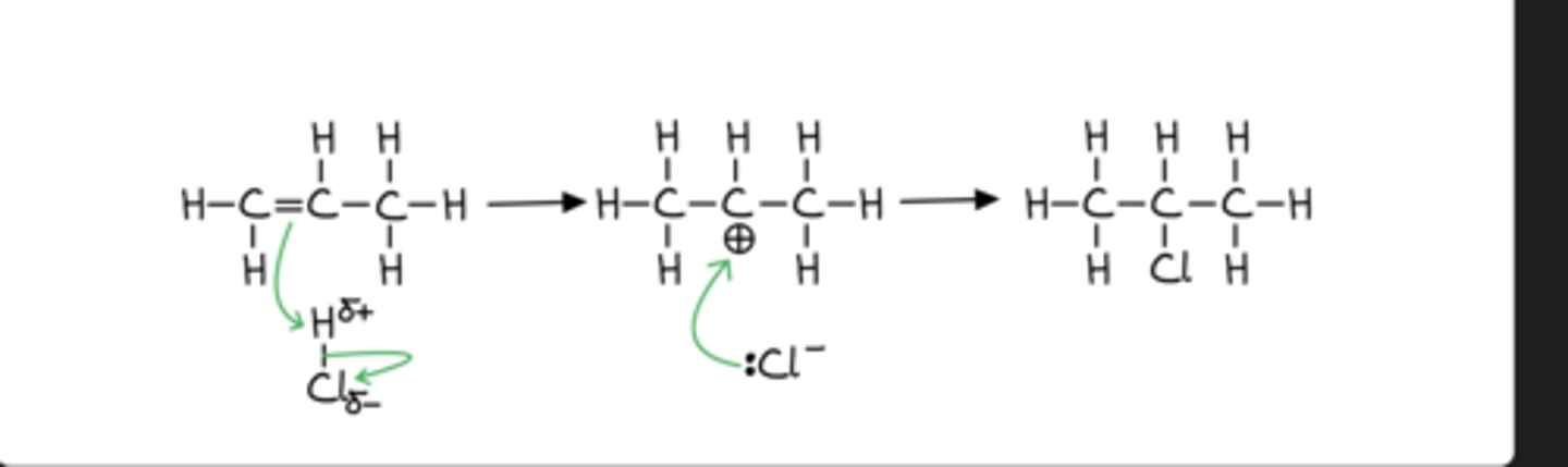<p>secondary carbocation is more stable than primary carbocation therefore this is the major product.</p><p>remember, The major product has more alkyl groups stabilising the carbocation intermediate</p>