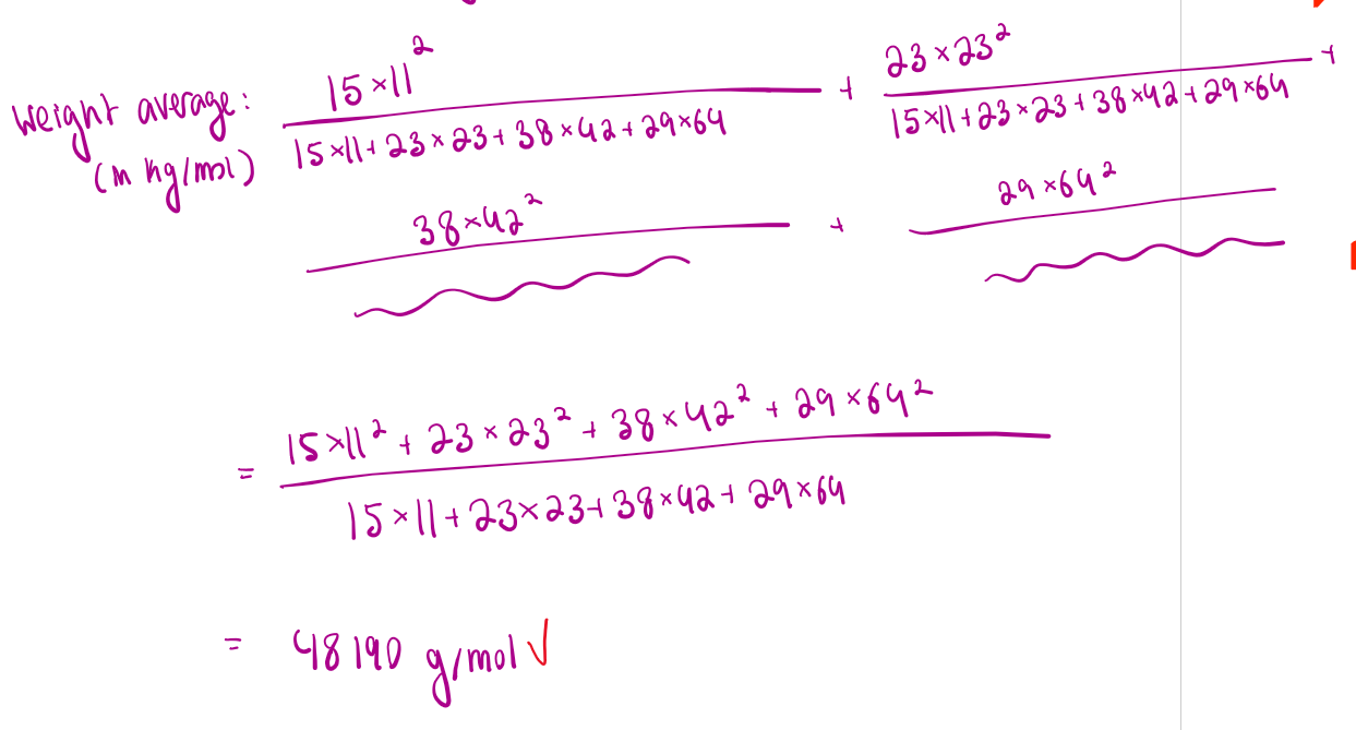 <p>multiply how many are in that group by the weight of each thing in that group squared, over the sum of ALL the groups number times weight (a bit confusing but ill attach an example)</p>
