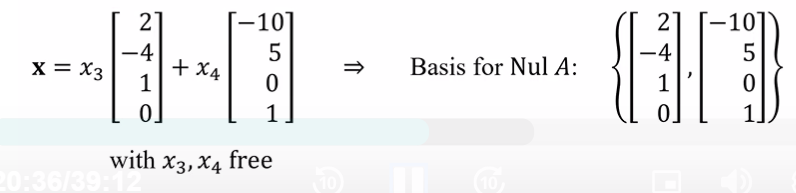 <p>the vectors from the general solution</p>