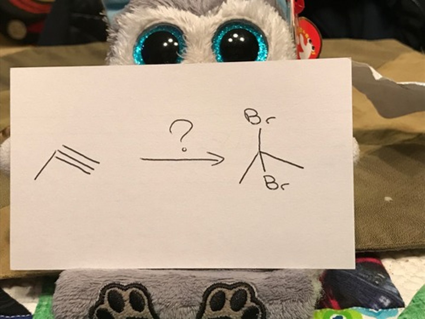 <p>mark syn addition of 2 Br</p>