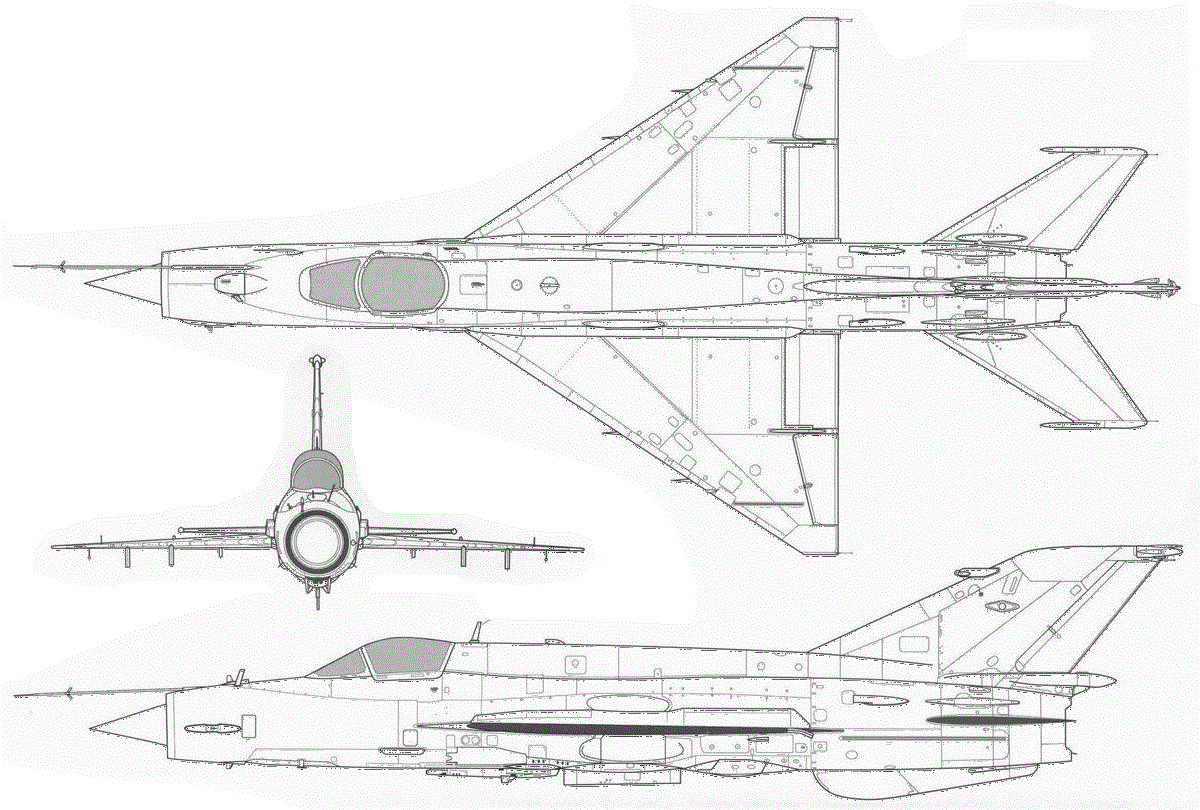 <p>FISHBED, MiG-21, МиГ-21, (Nose intake, Level dorsal spine, single seat)</p>