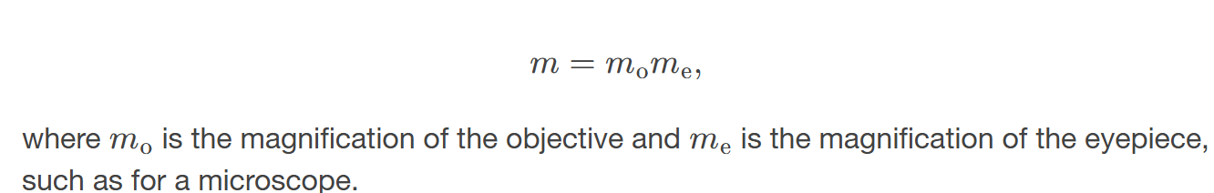 <p>is given by the product of the magnification of both lenses. </p>
