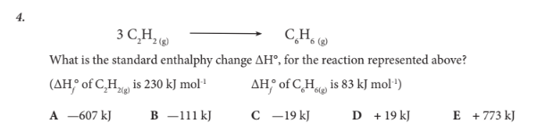<p>What is the standard enthalphy change ΔH°, for the reaction represented above?</p>