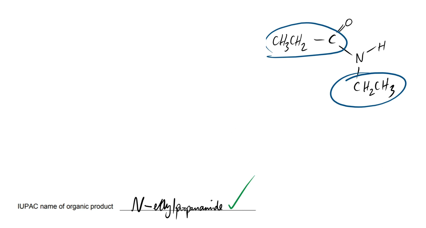<p>u name it like u would an ester</p><p>u have to add “N - “ to the IUPAC name to show that it is N-substituted</p><p></p><p>name:</p><p>N - ethyl propanamide</p>