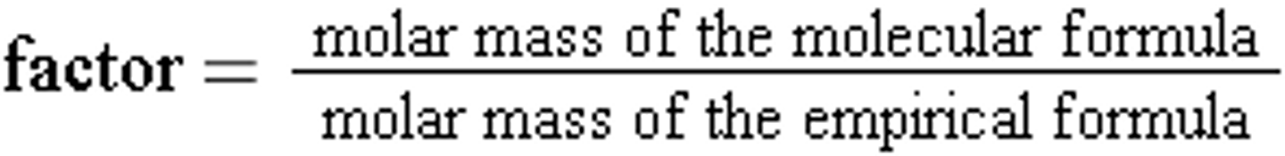 <p>In summary, to find the molecular formula from the empirical formula, we follow these steps:<br><br>1. Calculate the molar mass of the empirical formula<br><br>2. Divide the molar mass of the molecular formula by the molar mass of the empirical formula to obtain the factor<br><br>3. Multiply the empirical formula by the factor to obtain the molecular formula.<br><br>To find the molecular formula we will need to use molar mass. The molar mass of the compound is given to us in the problem, and we can find the molar mass of the empirical formula. <br><br>We will use these numbers to determine the molecular formula.<br><br>We recall that the molecular formula = empirical formula x factor<br><br>Some examples are: C2H2 = CH x 2<br><br>C6H6 = CH x 6<br><br>C5H10O5 = CH2O x 5<br><br>For example, the empirical formula of butanedione was determined to be C2H3O and its molar mass is 86.09 g/mol. What is the molecular formula?<br><br>The molar mass of the molecule is given to us. We calculate the molar mass of the empirical formula to be<br><br>2(12.01 g/mol) + 3(1.01 g/mol) + 16.00 g/mol = 43.04 g/mol<br><br>Once we have the factor, we can determine the molecular formula.<br><br>molecular formula = empirical formula x factor<br><br>molecular formula = C2H3O x 2<br><br>molecular formula = C4H6O2<br><br>The Formula Is Reversed... MAKE SURE TO PUT REVERSED.</p>