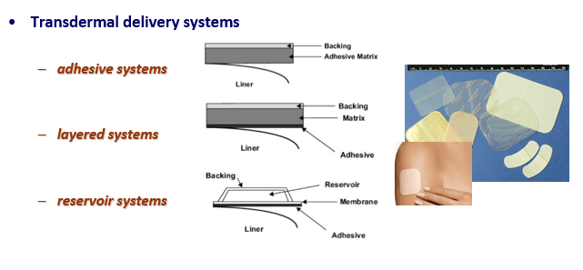 <p>The <strong>drug</strong> is incorporated into the <strong>adhesive layer</strong>, which directly sticks to the skin, allowing the drug to diffuse continuously through the skin into the bloodstream.</p>