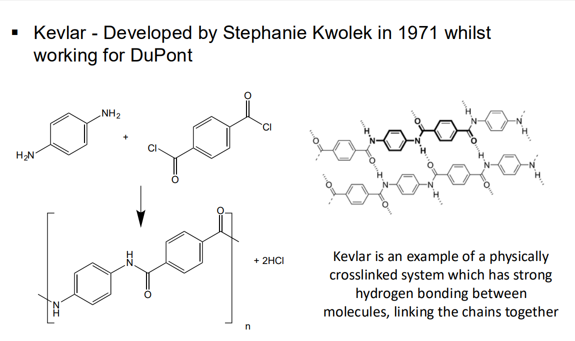 <p>epoxide resins (epoxide group is a triangle with 2 carbon atoms and an oxygen)  with diamine crosslinker</p><p>or kevlar</p><p></p><p></p><p></p>
