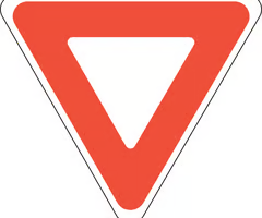 <p>A three-sided red yield sign indicates that drivers must slow down and be ready to stop, if necessary, to let any vehicle or pedestrian pass.</p>