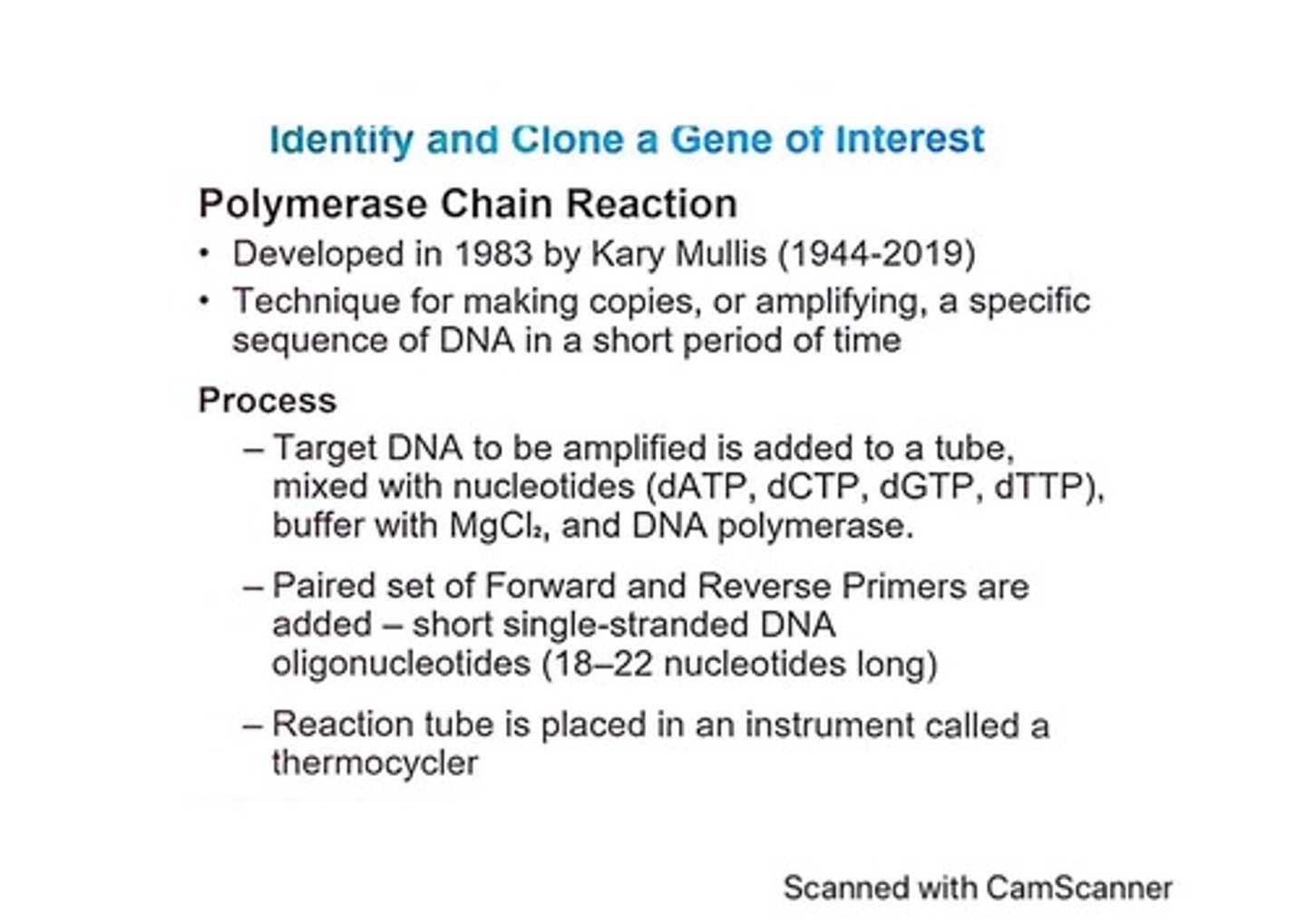 <p>A technique for amplifying specific DNA sequences rapidly.</p>