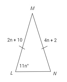 <p><span>Triangle </span><em>LMN</em><span> is an isosceles triangle with LM¯≅MN¯. Find the measures of the three interior angles.</span></p>