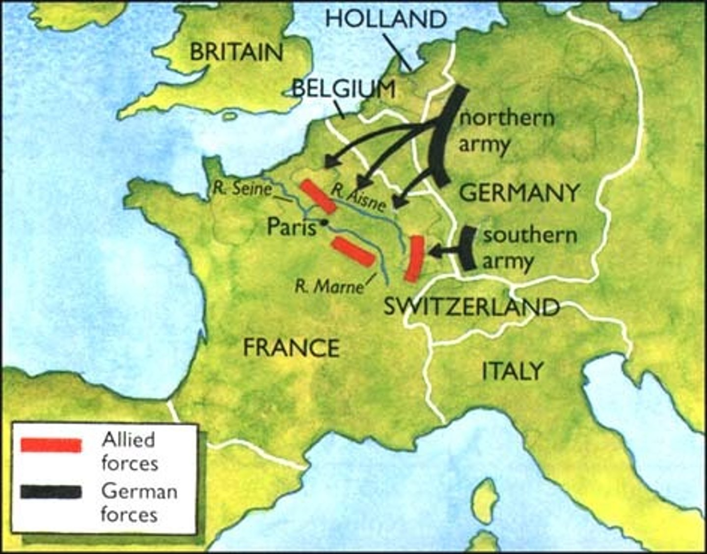 <p>A plan given by a German General in which the Germans invaded France through Belgium while the Russians mobilized.</p>