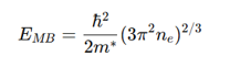 <p>where:</p><ul><li><p><strong>E_{MB}</strong><span style="font-family: Arial, sans-serif"><strong>​</strong></span> = Energy shift</p></li><li><p><strong>m^*</strong> = Effective mass of electrons</p></li><li><p><strong>n_e</strong><span style="font-family: Arial, sans-serif"><strong>​</strong></span> = Electron concentration</p></li><li><p>Higher n_e<span style="font-family: Arial, sans-serif">​</span> <strong>increases optical band gap</strong>.</p></li></ul><p></p>
