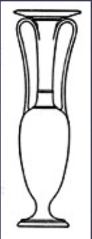 <p>extremely long, tall and skinny vase with two long handles pointing up, connected</p>